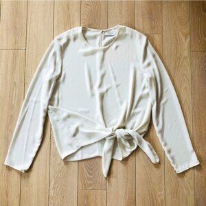 Babaton Aritzia Waist Tie Long Sleeve Blouse in White Size M